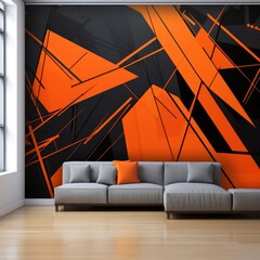 Sticker - black and orange background with an abstract design of sharp lines and angular shapes, urban graffiti art