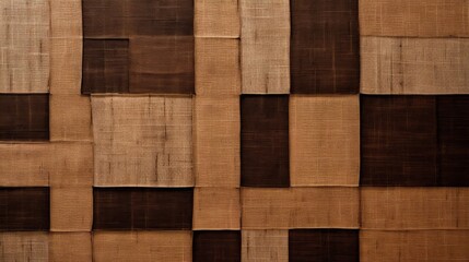 Canvas Print - brown fabric made of a pattern of square, dark brown and black contours background