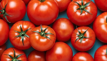 Wall Mural - Red tomatoes, ripe, juicy, fresh organic, close-up. Useful and nutritious ingredients in cooking. Concept for vegetables, recipes, salads.