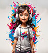 Girl with headphones. A teenage girl wearing headphones listens to music with pleasure. Music lover.