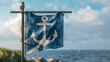 Blank mockup of a nauticalthemed garden flag with a classic anchor design. .