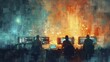 In the midst of a live threat, analysts in the Cybersecurity operations center work amidst an urgent atmosphere, akin to a watercolor painting.