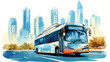 Watercolor sketch of Bus with Buildings Dubai in vector