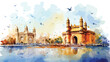 Watercolor sketch of Gateway of India Mumbai in vector