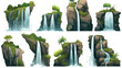 Waterfall cascades on rocks cartoon water fall stre
