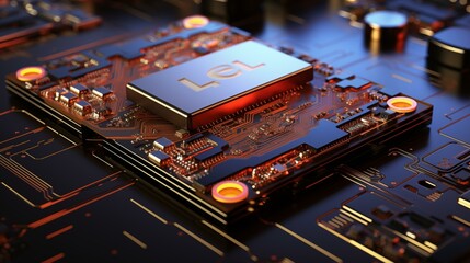 Canvas Print - A computer chip with the letters LEL on it. The chip is surrounded by other computer chips and wires