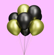 Bunch of black and gold balloons. isolated on pink background. 3D rendering