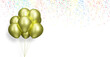 Bunch of gold balloons on white background with confetti. Empty space for text. 3d rendering