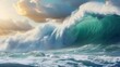 A powerful ocean wave, with its majestic and dynamic shape, symbolizing the power of nature's elements. For Design, Background, Cover, Poster, Banner, PPT, KV design, Wallpaper