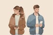 Gadget addiction and relationship problems. Couple with smartphones ignoring each other, Generative AI 