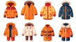 Winter clothes for kids set. Colorful warm coats ja