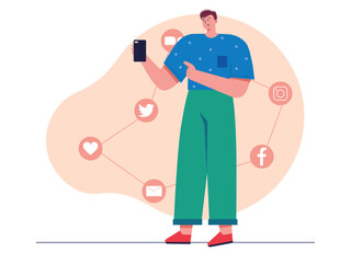 Man chatting on social media. Chatting vector illustration