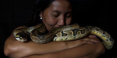 photo of woman with pet snake