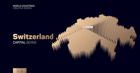 Wall Mural - isometric map of sweetzerland with golden hexagon lines