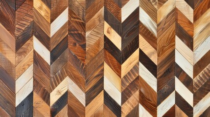 Wall Mural - With its bold geometric design in shades of light and dark Teak the Chevron Parquet pattern adds a touch of contemporary flair that is both exotic and refined. .