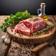 raw meat placed on a rustic wooden surface with a transparent background, highlighting the natural and organic qualities of the ingredients.