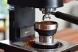 Coffee is individually ground by hand and conveyed into a portafilter deploying a grinder relaxing and space, Generative AI.