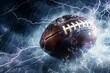 Dramatic Thunder and Lightning Storm with Spiraling Football Amid Dynamic Forces of Nature