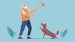 A handdrawn image of a dog enthusiastically fetching a ball while a senior citizen happily joins in on the game and the words Exercise is more