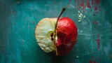 Fototapeta  - Split Apple, Half of the apple vibrant and fresh, the other half rotten, representing both growth and decay