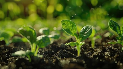 Canvas Print - Bunch of green plants are growing in dirt