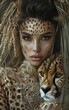 Captivating Fusion of Human and Cheetah in Ethereal Metamorphosis Portrait