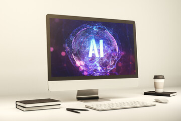Wall Mural - creative artificial intelligence symbol concept on modern computer monitor. 3d rendering