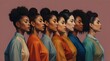 colorful art painting of 3 diverse poc women in a line from side profile view, abstract.generative.ai 