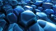 blue rocks, in the style of rounded shapes, digitally enhanced, luminous spheres, shaped canvas
