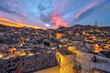 The historic old town of Matera in southern Italy after sunset