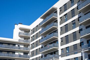 Wall Mural - New white apartment building with balconies seen in Barcelona, Spain