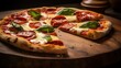 © CStock - pizza with bubbling cheese, thin slices of pepperoni, and a sprinkle of fragrant basil leaves.