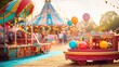 carnival or fairground scene with rides, games, and sweet treats, perfect for a fun-filled birthday party. 
