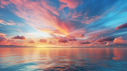 Wall Mural - a sunset over the ocean with a colorful sky and clouds.