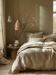 Canvas Print - Cozy Bedroom Interior with Natural Light and Neutral Tones