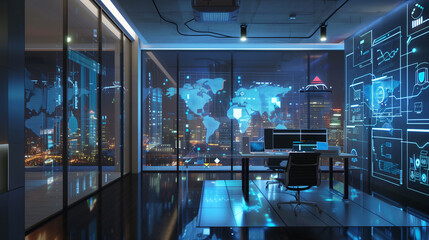 Wall Mural - modern technology company office interior, futuristic office background