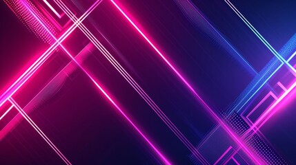 Dark neon abstract background with glowing arrow lines. Modern shiny neon geometric lines design. Technology futuristic concept. Horizontal banner template
