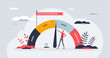 Reputation management with PR public opinion analysis tiny person concept. Labeled barometer with poor, good or excellent satisfaction about company or individual performance vector illustration.