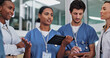 © peopleimages.com - Nurse, woman and consulting with tablet for medical feedback, support or teamwork on investigation. Diversity, team and people with technology for healthcare advice, research update or communication