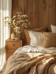 Canvas Print - Cozy Bedroom Interior with Warm Morning Light