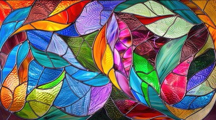 Sticker - Colorful abstract shapes illuminate a stained glass window background, Ai Generated.