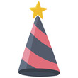 Birthday hat with star tip and striped pattern