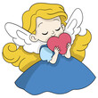 Blonde haired little girl carries love flying with angel wings