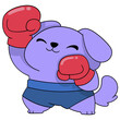 a purple dog is wearing boxing gloves, while playing a sports match