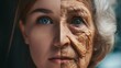 A composite portrait contrasts the smooth skin of youth with the textured face of age.