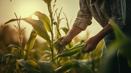 Farmer checks corn sprouts