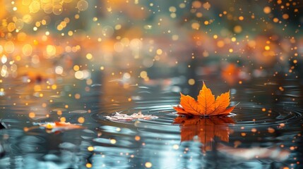 Wall Mural - Foliage Backgrounds: An artistic photo of autumn leaves floating on water