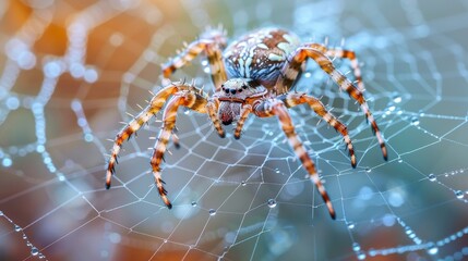 Insects and Bugs: A macro close-up photo of a spider weaving its web