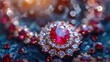 Jewelry and Gemstone: A macro close-up photo of a vibrant ruby necklace