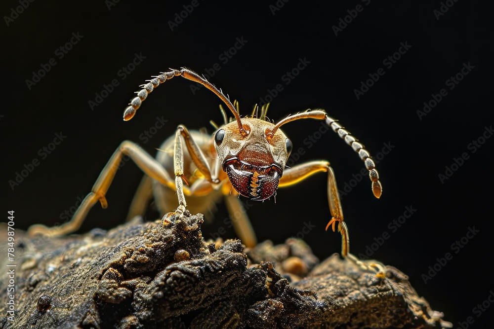 Mystic portrait of Abyssal Ant on root in studio, The insect's back is ...